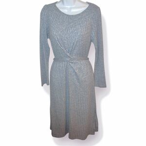 Julia Jordan Gray Criss Cross Tie Front Ribbed Knit Midi Dress Sweater 8 NWT